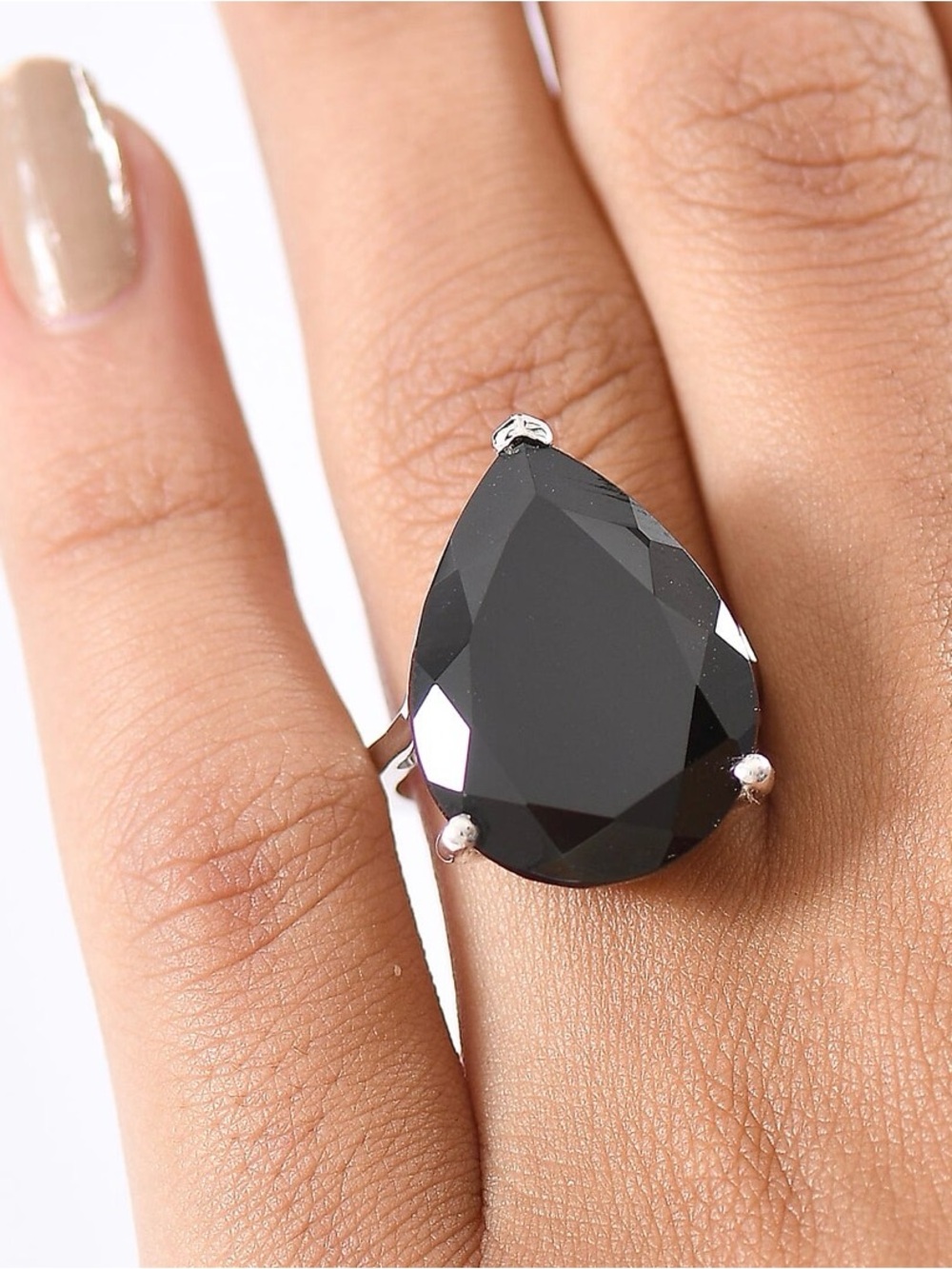 Thai Black Spinel 22ctw Teardrop Cocktail Ring in sterling silver